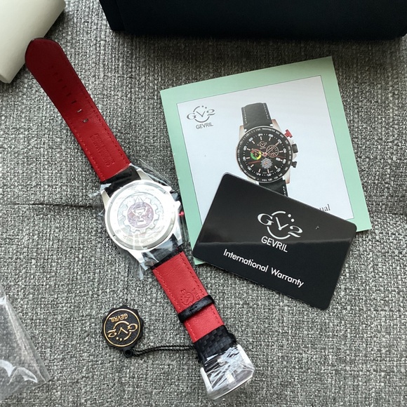 GEVRIL Men's GV2 Scuderia White Dial Black Leather Chronograph Date Watch, 45mm - Picture 10 of 13